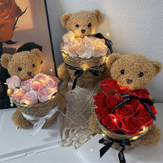 Valentines Day Teddy Bear Rose Basket