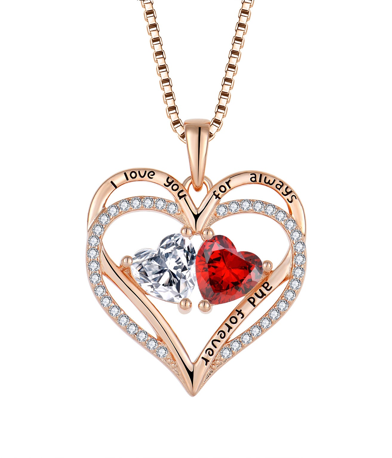 Silver Double Love Heart-Shaped Diamonds Necklace